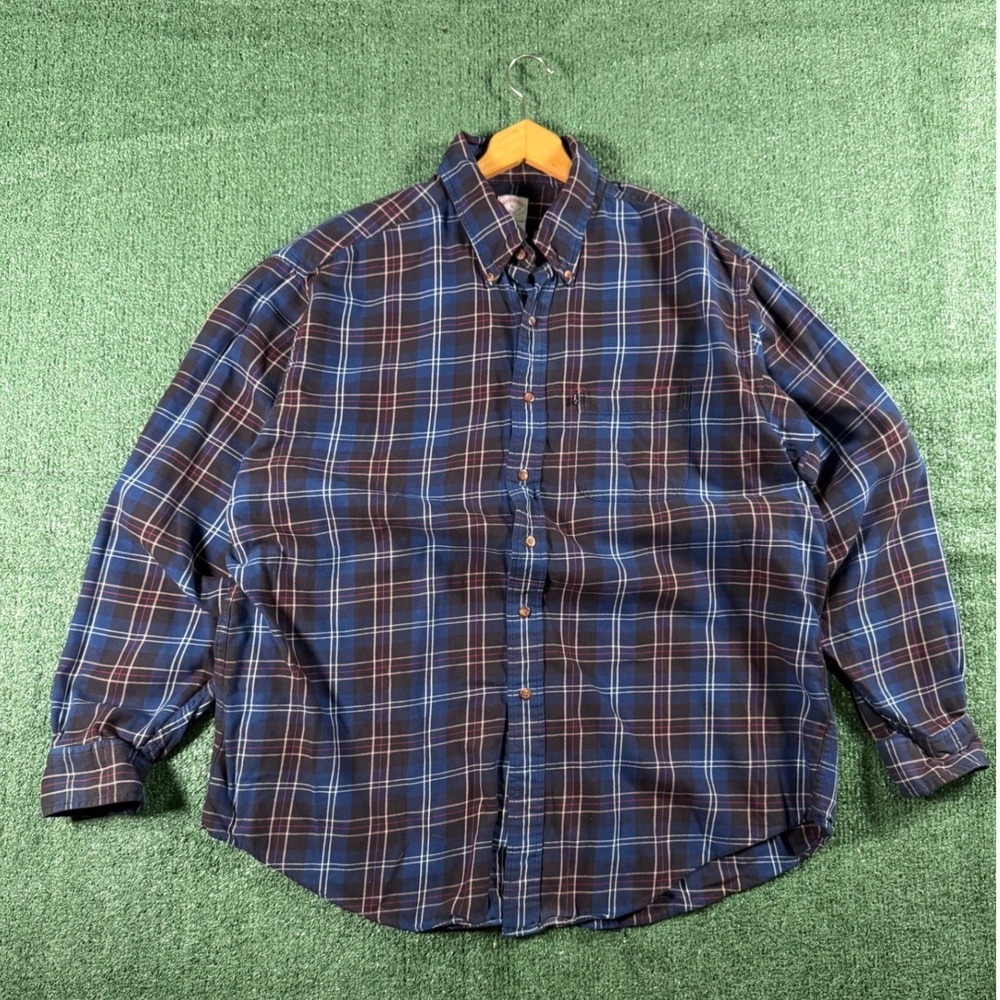 Brooks Brothers 346 Button Down Shirt Mens XL Blue Plaid Good Long Sleeve Cotton